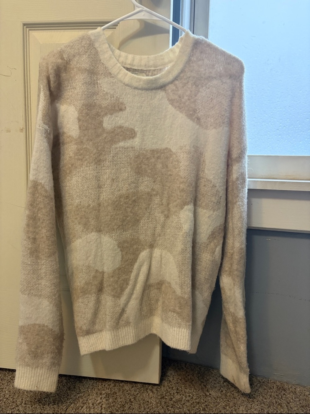 Lucky Brand Cream Fuzzy Camo Sweater